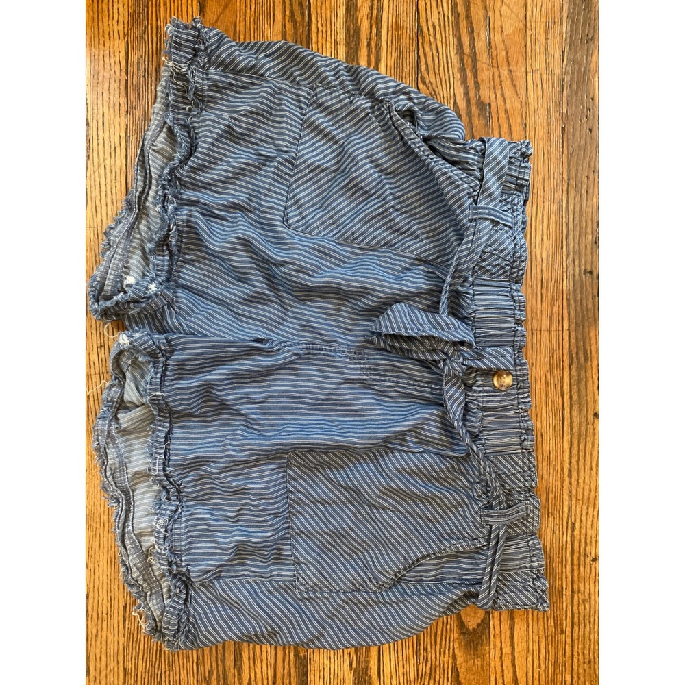 Cato Blue White Striped Paperbag Waist Shorts Plus Size 18/20W Frayed Hem